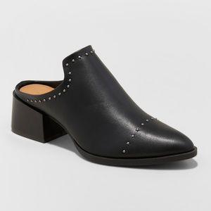 Pointed Toe Heeled Mules Black Size